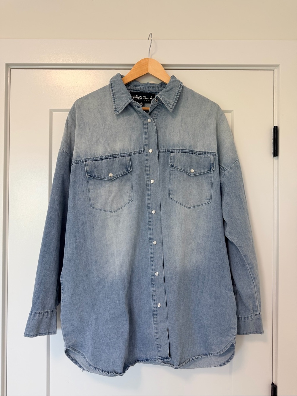White Birch Light Blue Denim Snap-Front Shirt